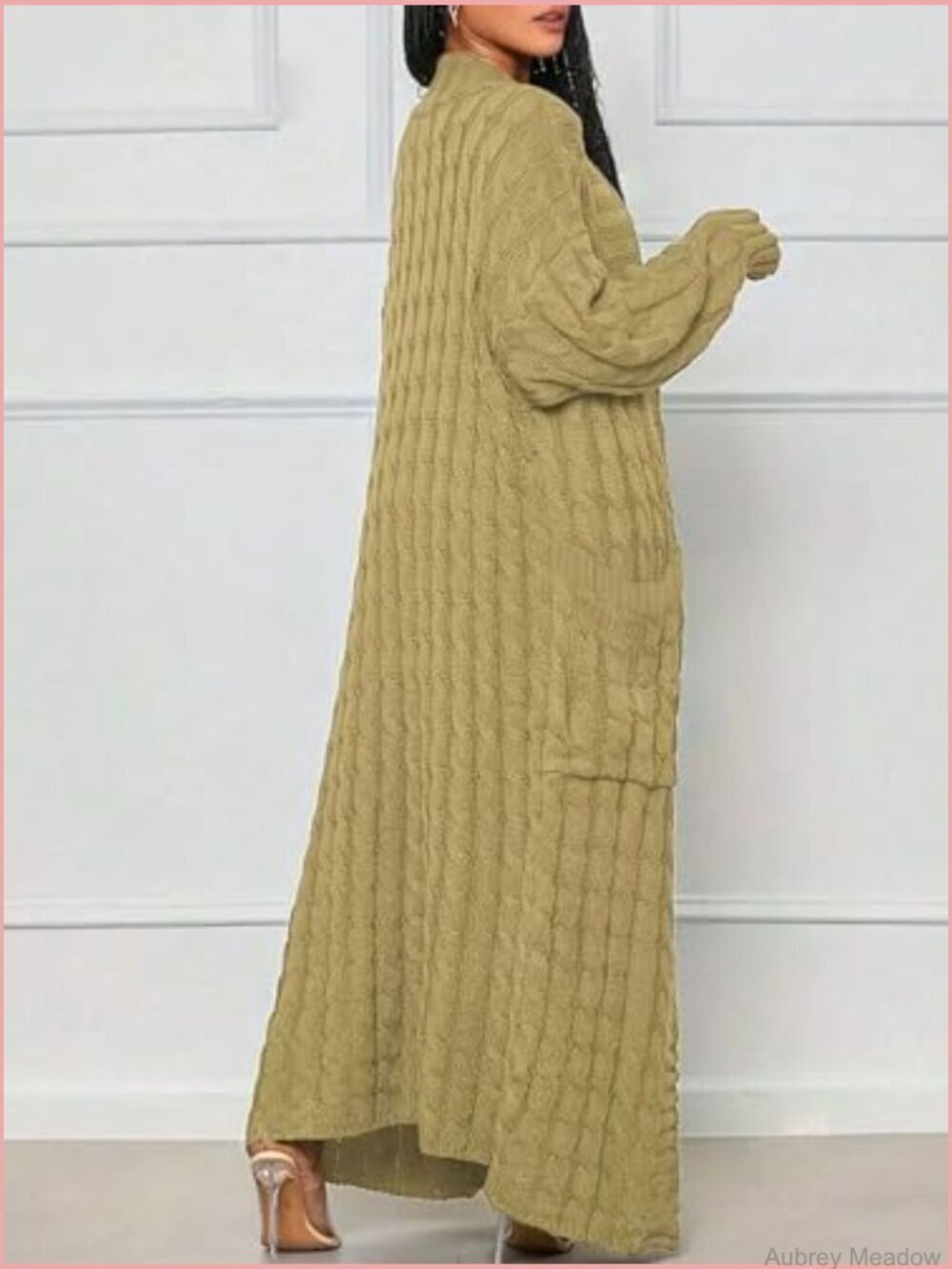 Long Knit Cardigan Sweater Open Front Duster Ribbed Pattern - Picture 2 of 7